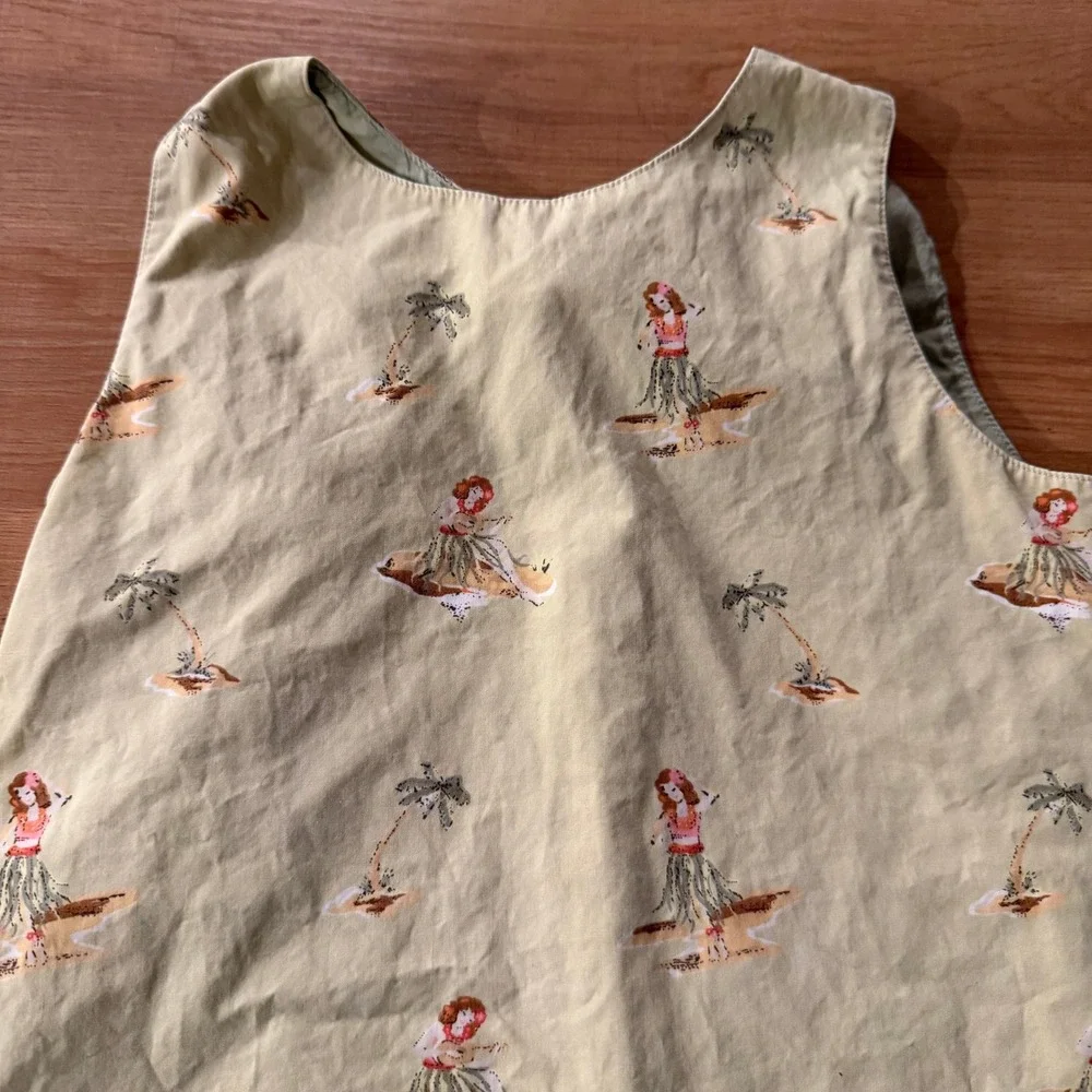 Gymboree Girls Sage Green Hula Hawaii Girl‎ Palm Tree Cotton Dress Size 7
